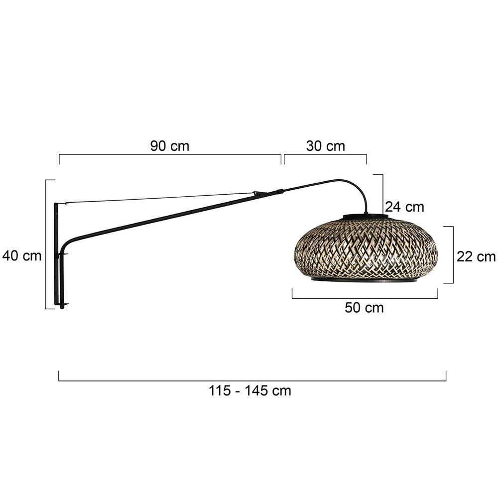 Wandlamp Elegant Classy zwart en rotan kap Steinhauer 8712746182453