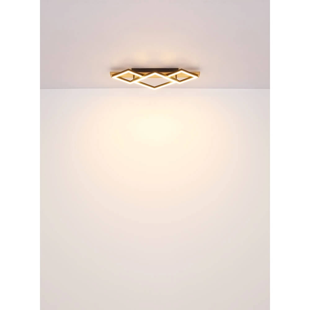 Plafondlamp Obrien zwart met hout 3-lichts Globo 9007371515301