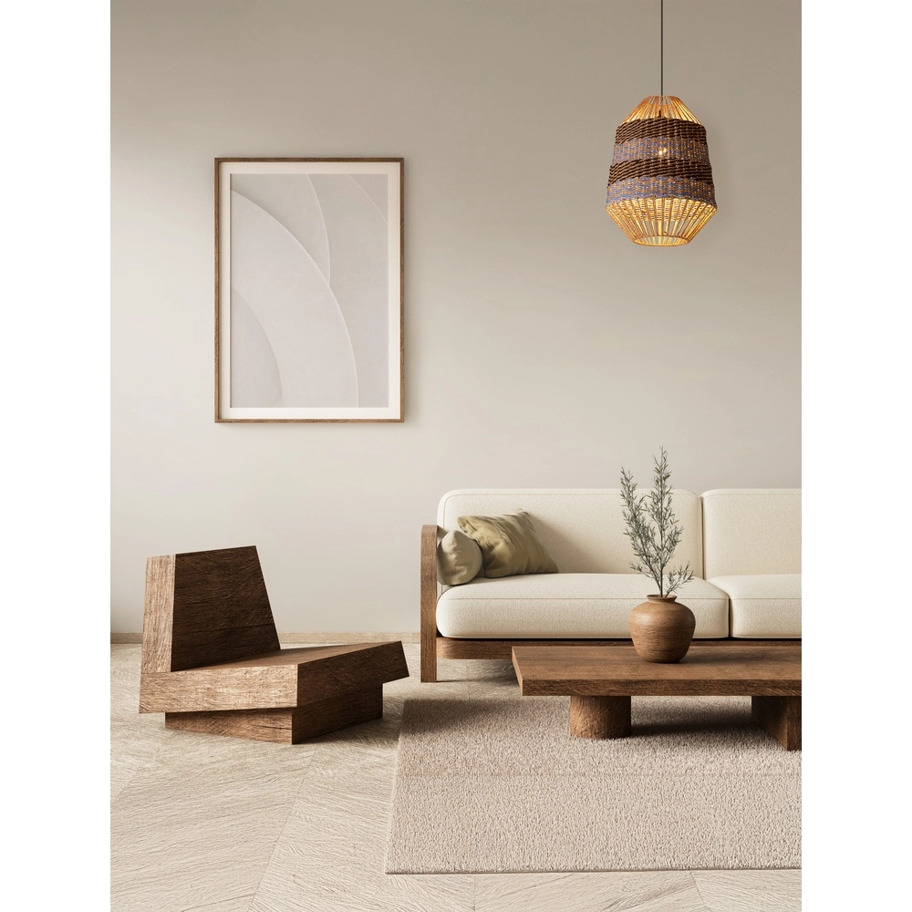 Rotan hanglamp Copos blauw met bruin Lyora 5212017477361