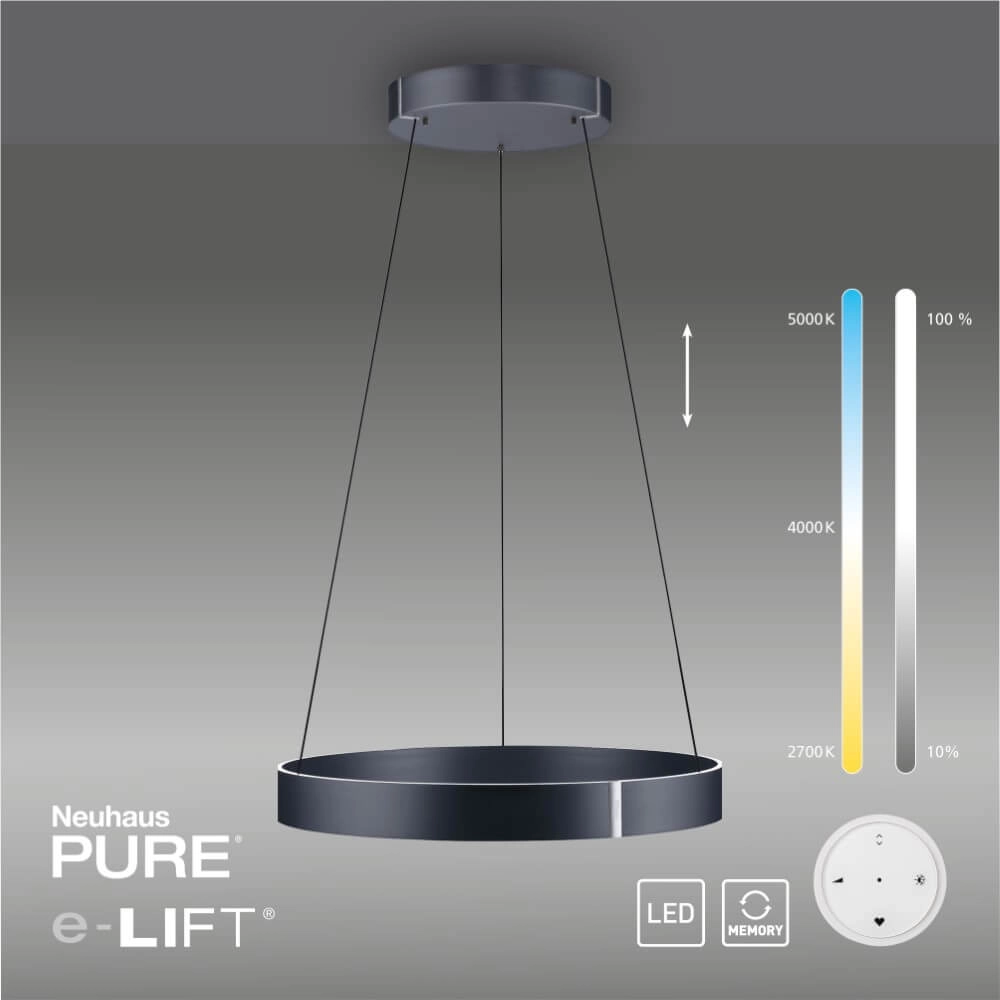 Ronde hanglamp Pure E-Clipse grijs Ø 70cm Paul Neuhaus 4012248372340