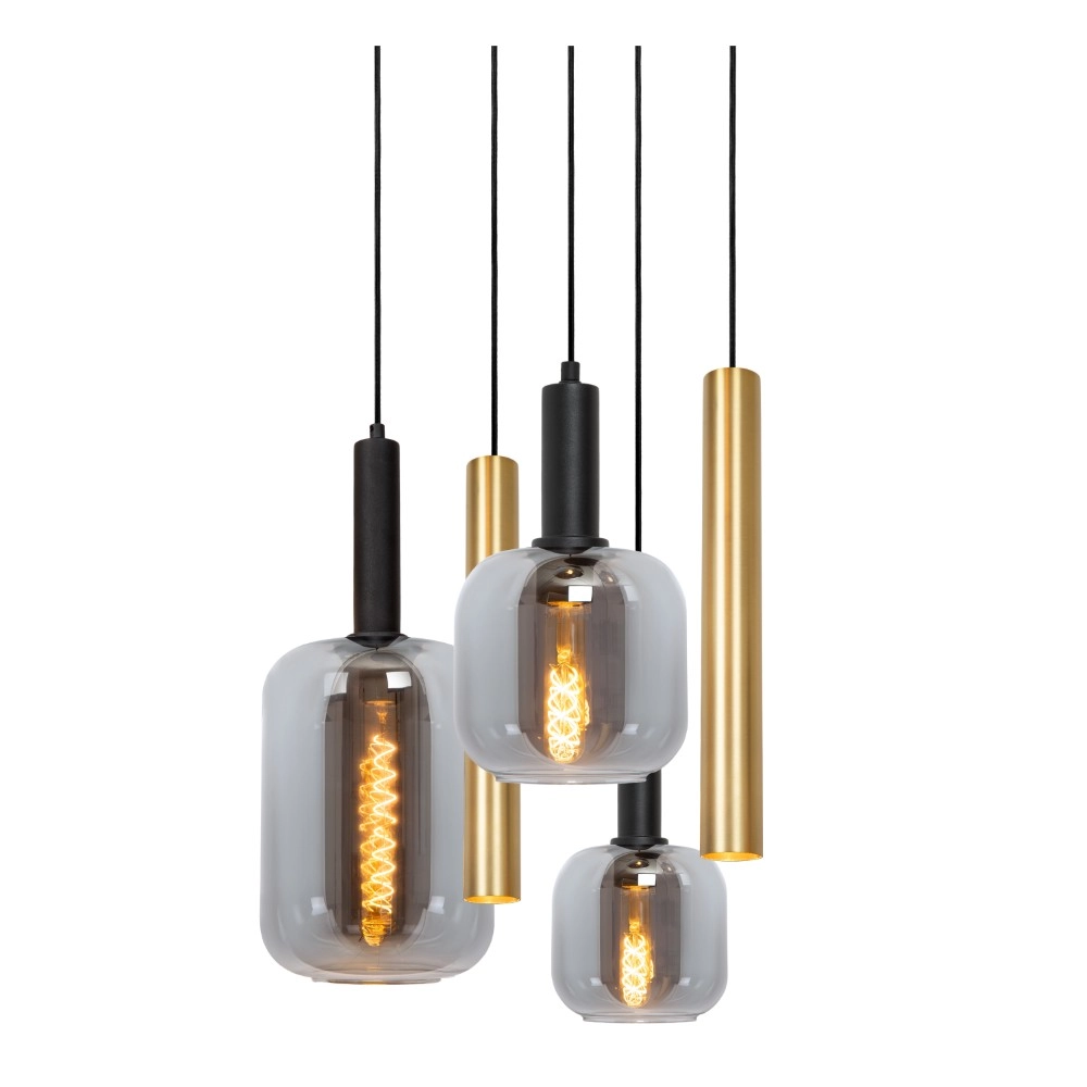 4-lichts hanglamp Joanet Ø 65cm goud met smoke glas Lucide 5411212452924