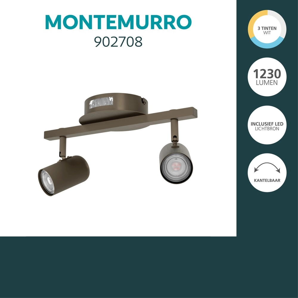Opbouwspot Montemurro 2-lichts donker brons Eglo 9008606392247