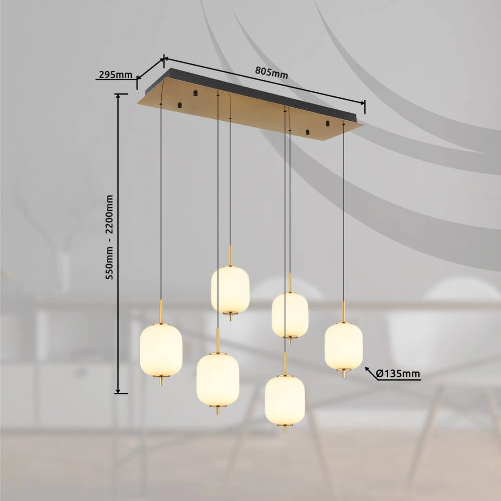 Gouden hanglamp Ewald 6-lichts wit glas Globo 9007371452583
