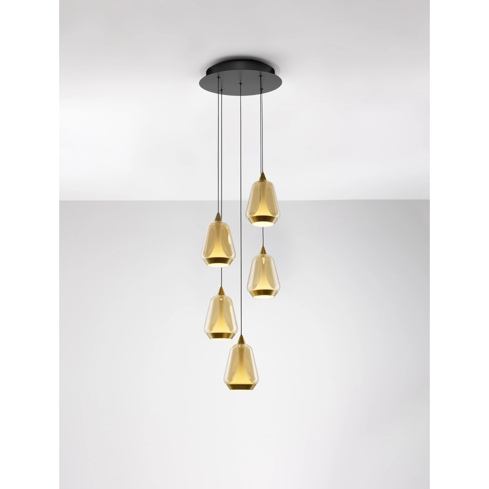 Design hanglamp Alish 5-lichts amber glas Lyora 5212017477736