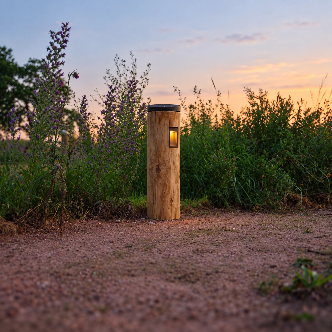 Houten solar padverlichting Piatto Kastanje - 65cm - 2700K