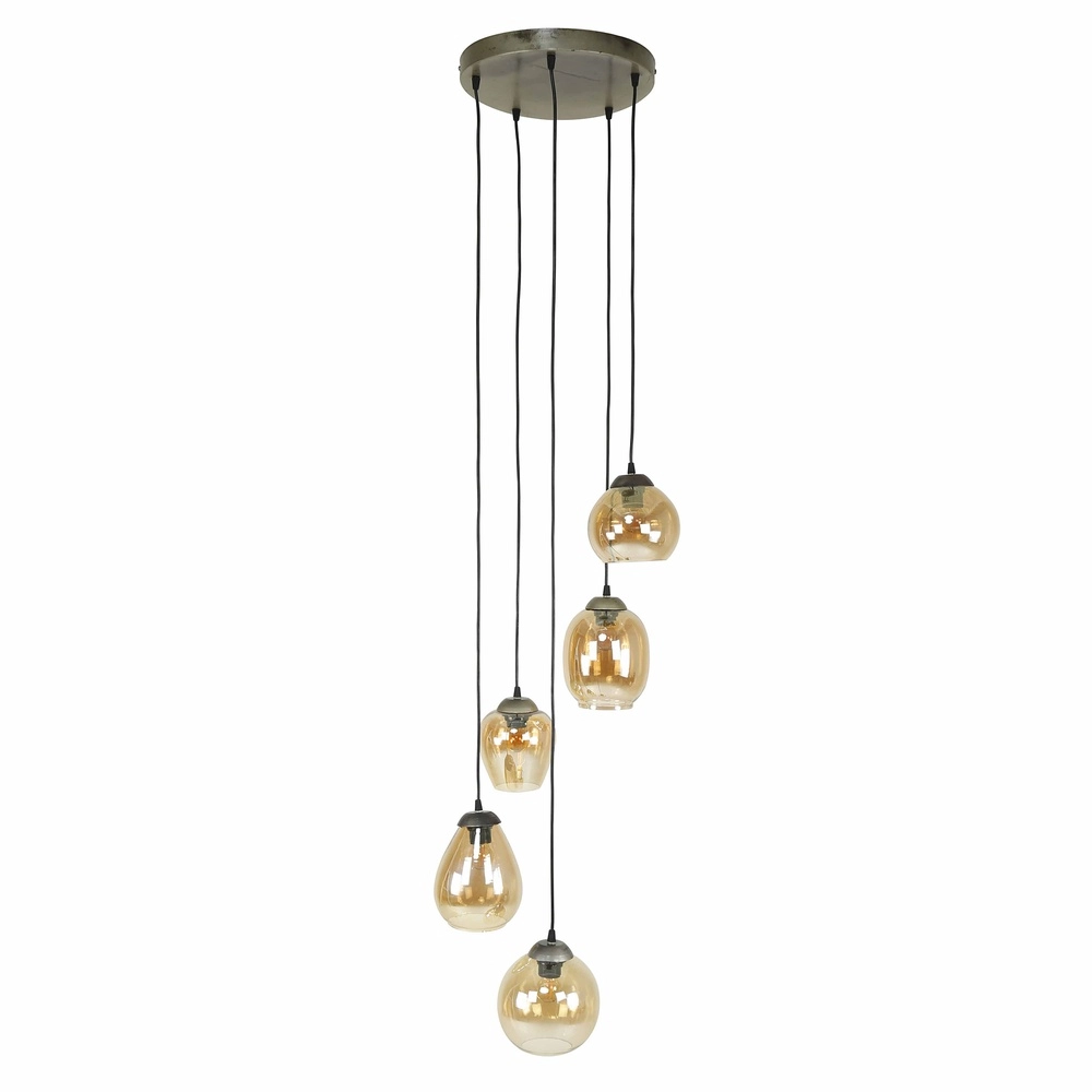 Eettafel hanglamp Mix 5x E27 - Ø 43cm - amber glas Lyora 8716803512283