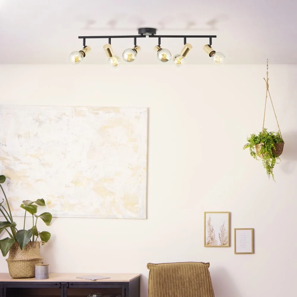 Zwart met gouden plafondlamp Kerry 6-lichts Brilliant 4004353409059