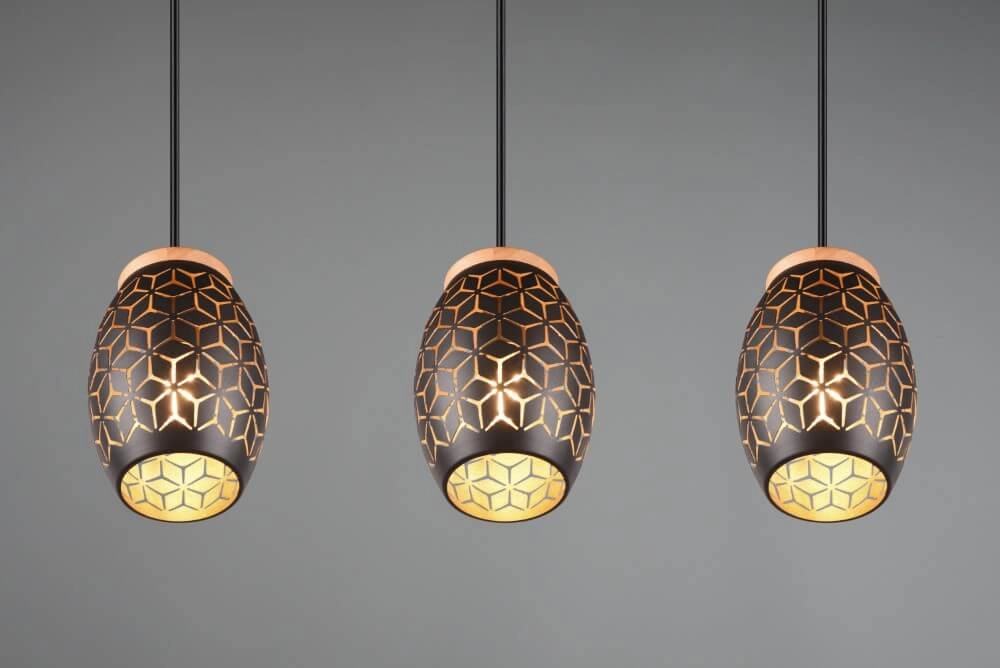 Zwart goude hanglamp Bidar 3-lichts Trio 4017807574890