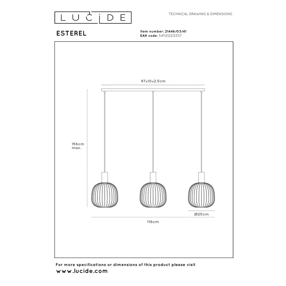 3-lichts hanglamp Esterel zand bruin mini GU10 Lucide 5411212212337