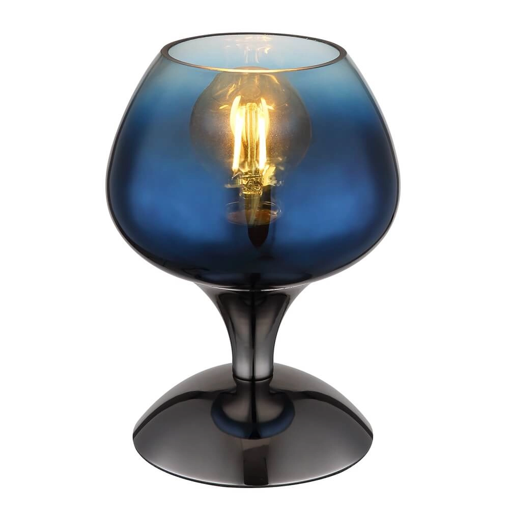 Gunmetal tafellamp Maxy met blauw glas Ø 15cm