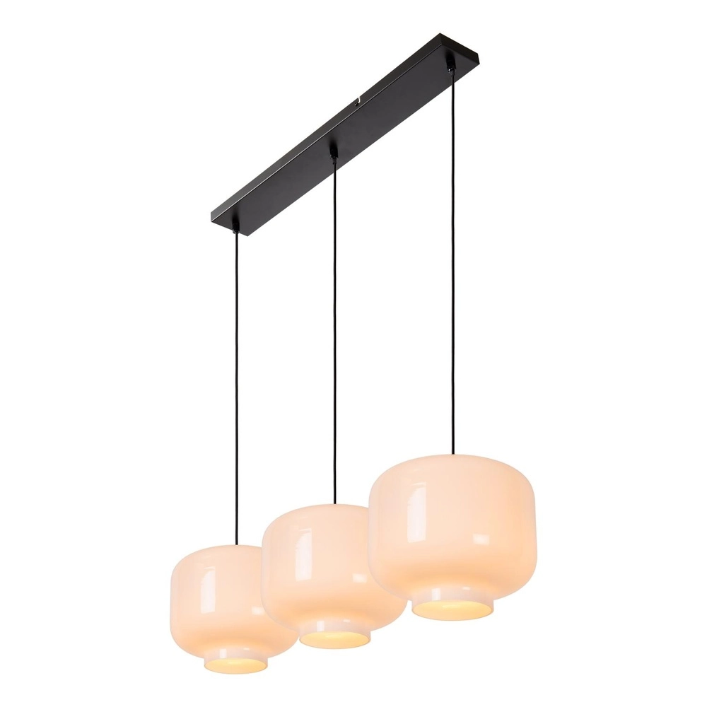 Hanglamp recht Medine 3-lichts zwart met opaal Lucide 5411212461001