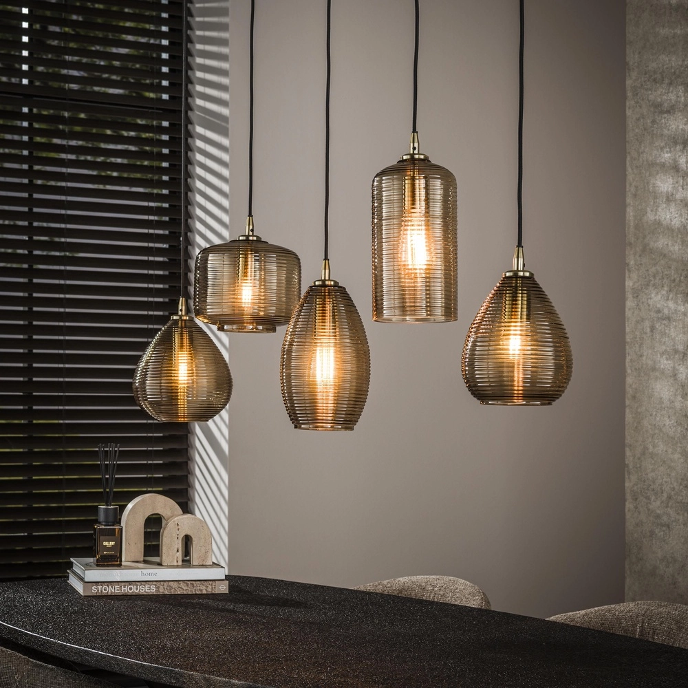 Eetkamer hanglamp Stripe 5-lichts - geribbeld glas