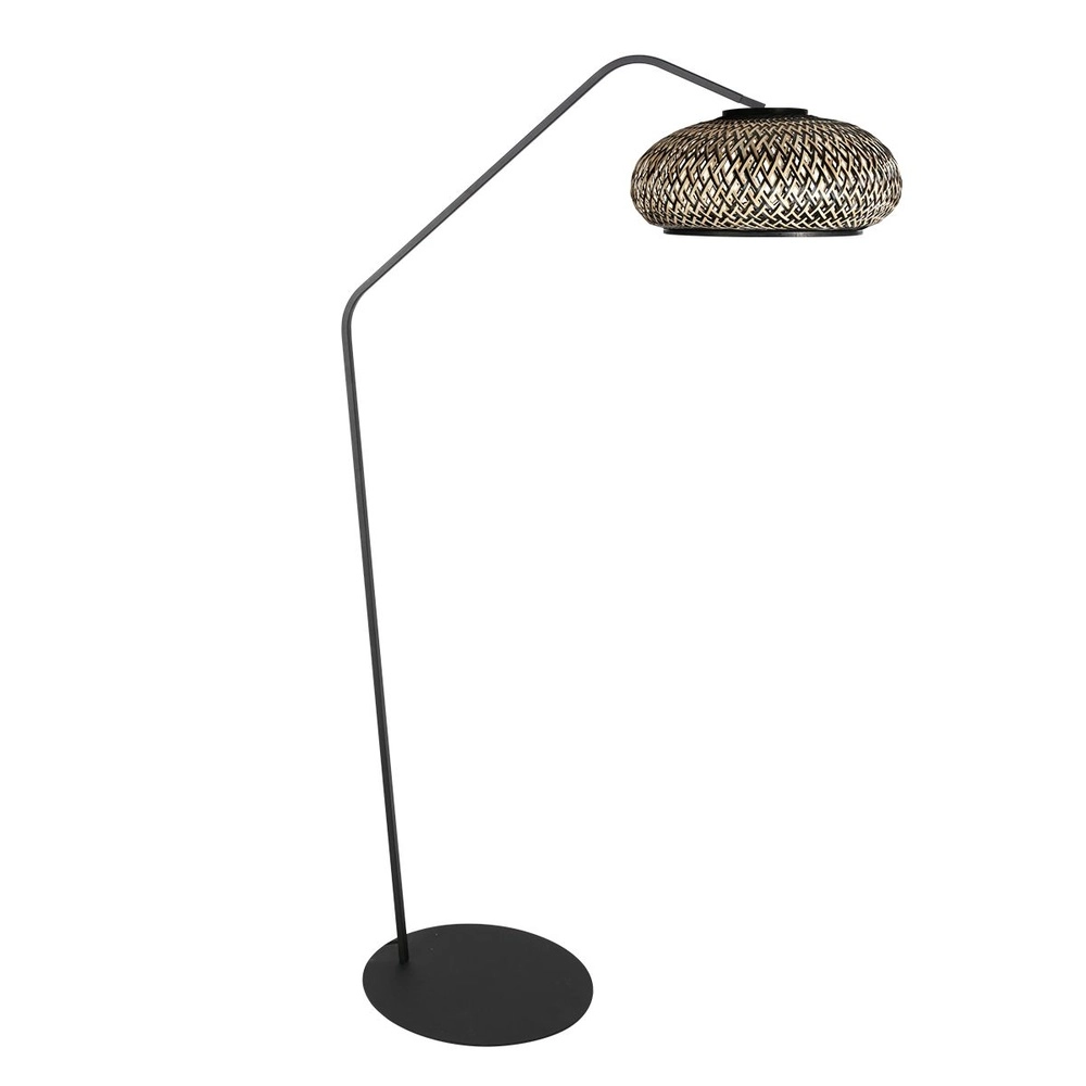 Booglamp ZigZag met rotan en zwarte kap Booglamp ZigZag met rotan en zwarte kap
