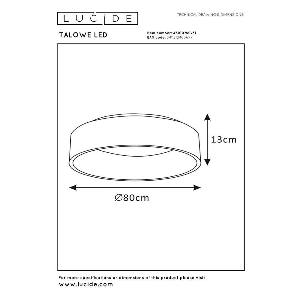 Plafonniere Talowe Led Ø 80cm wit Lucide 5411212460677
