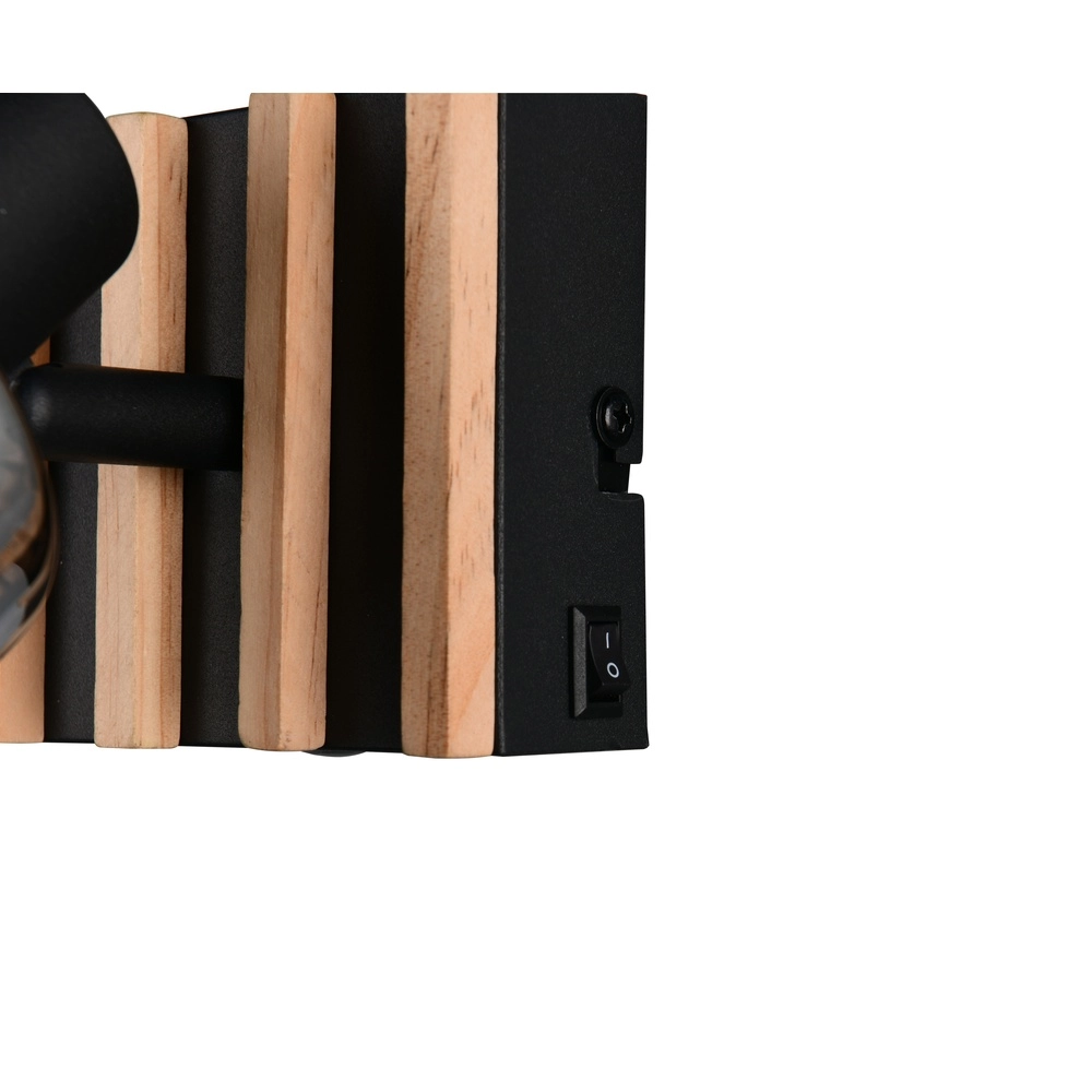 Wandlamp Travia zwart met hout Trio 4017807682588