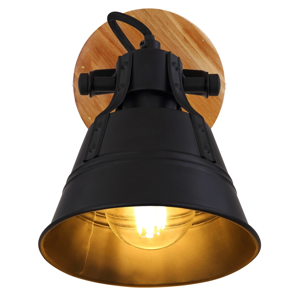 Landelijke wandlamp Günther zwart met hout Globo 9007371413720