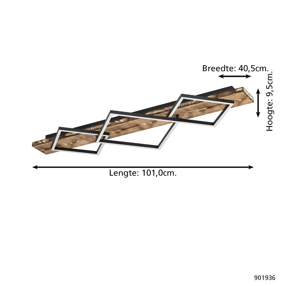 Plafondlamp Boyal zwart met donker hout Eglo 9008606351961