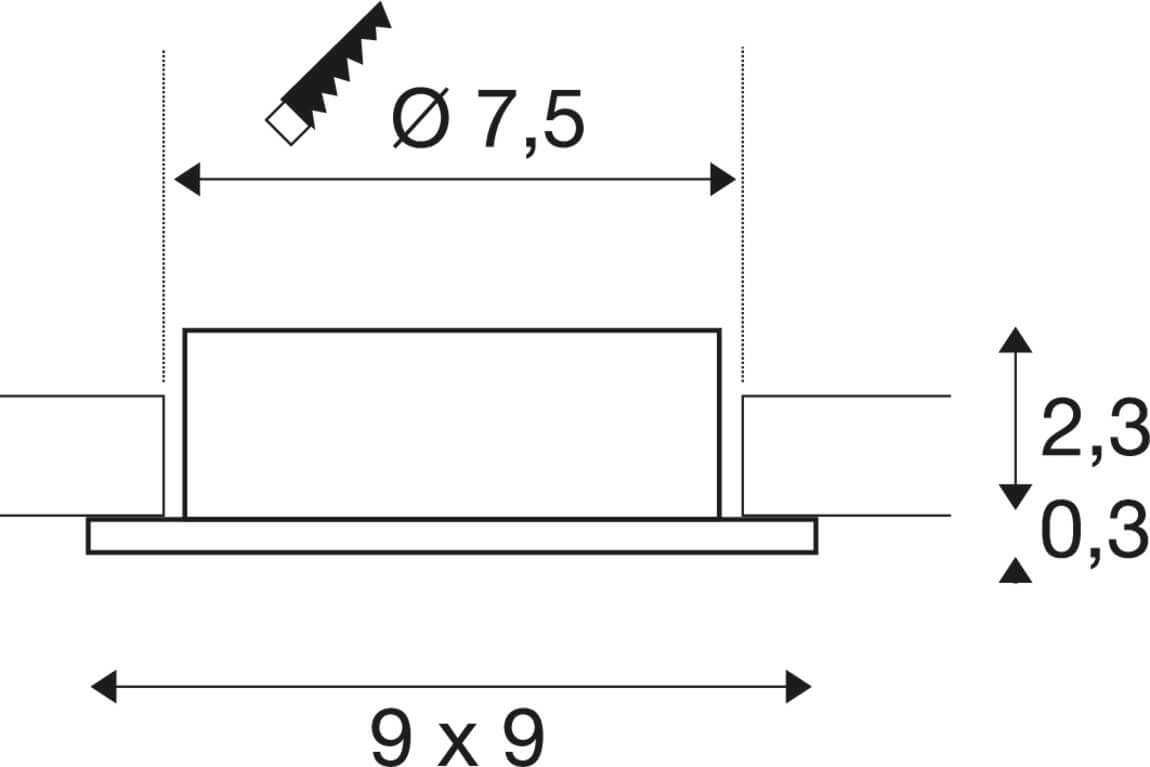 Inbouwring New Tria 75 vierkant wit - zonder fitting SLV 4024163276405
