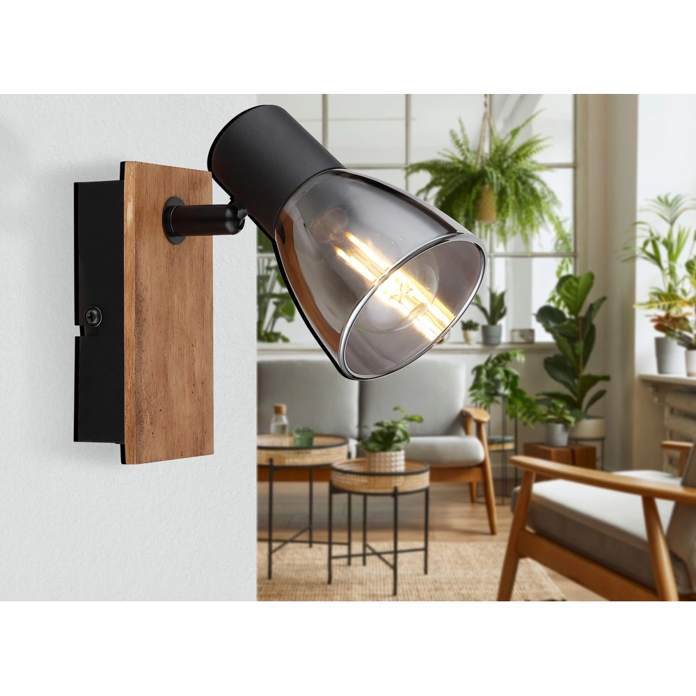 Wandlamp Claude zwart met hout Globo 9007371440207