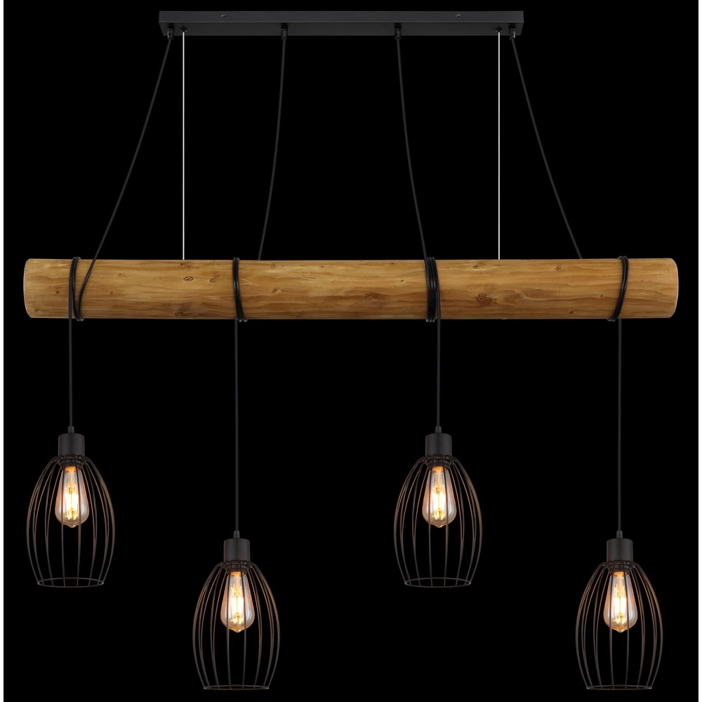 Landelijke hanglamp Berti 4-lichts hout met zwart Globo 9007371583591