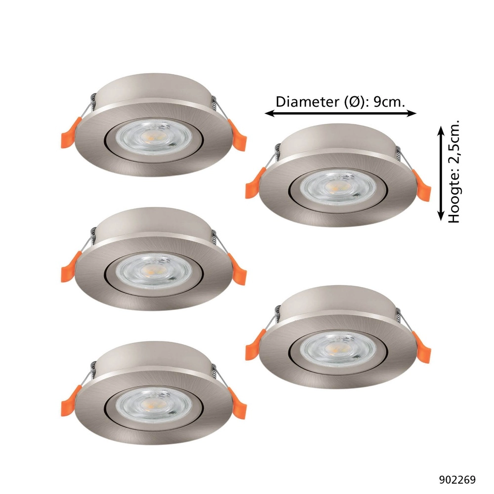 Set van 5 inbouwspots Barranco nikkel Ø 9cm - 3-staps CCT Eglo 9008606359479