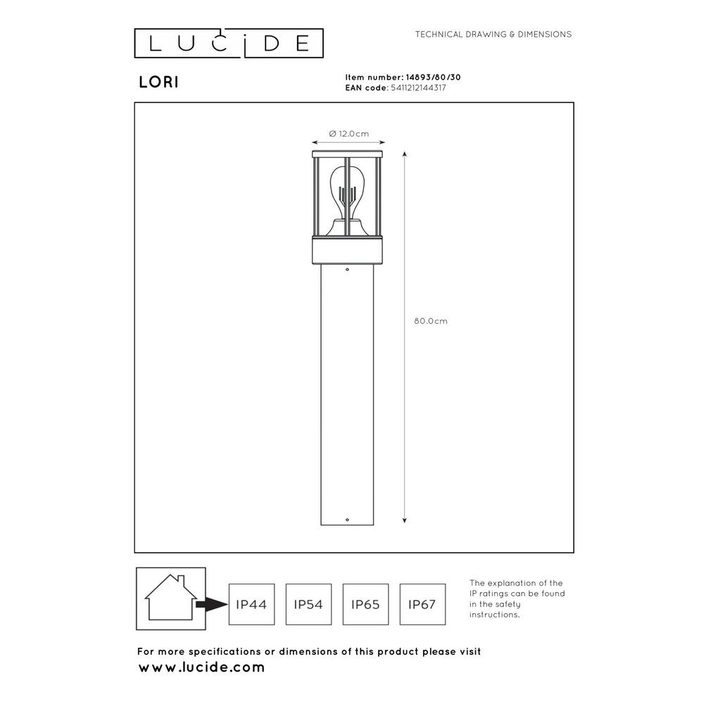 Staande tuinlamp Lori met sensor antraciet Lucide 5411212144317