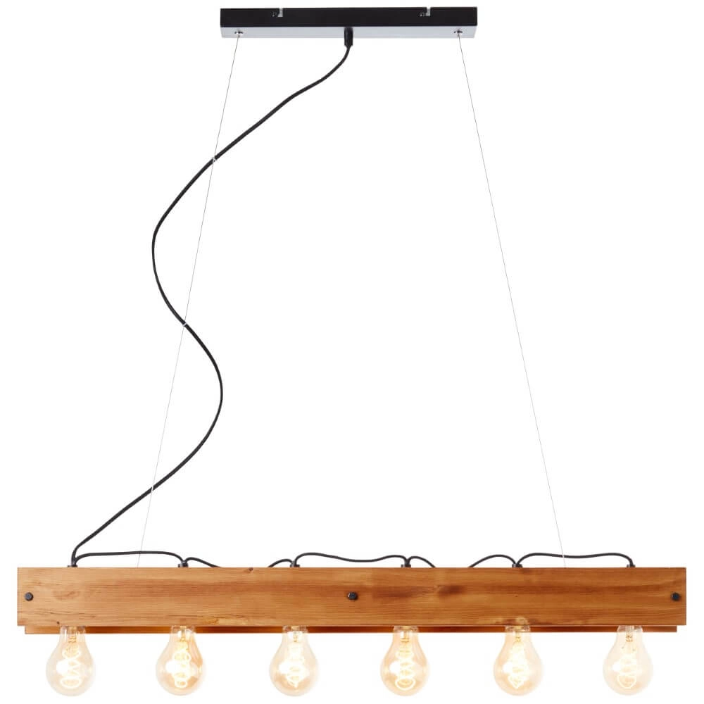 Hanglamp Calandra 6-lichts zwart met houtbruin