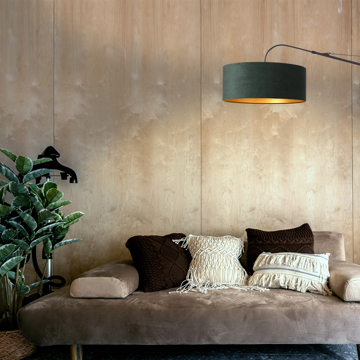 Wandlamp Elegant Classy 50cm zwart met groen velourse kap Steinhauer 8712746146035