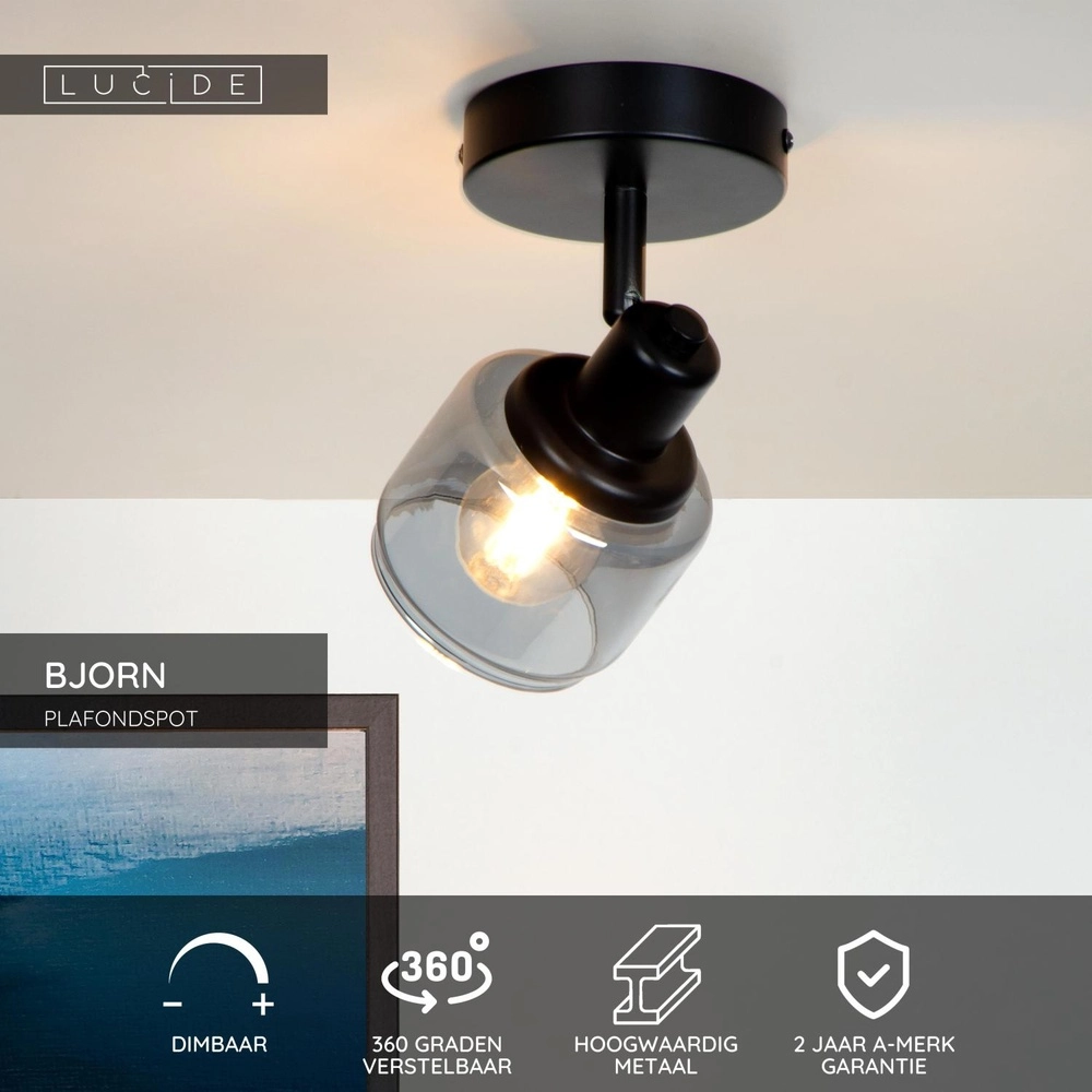 Plafondlamp Bjorn enkel zwart Lucide 5411212771216