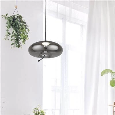 Hanglamp Glas Lisbon zwart met smoke rondglas Searchlight 5053423190334