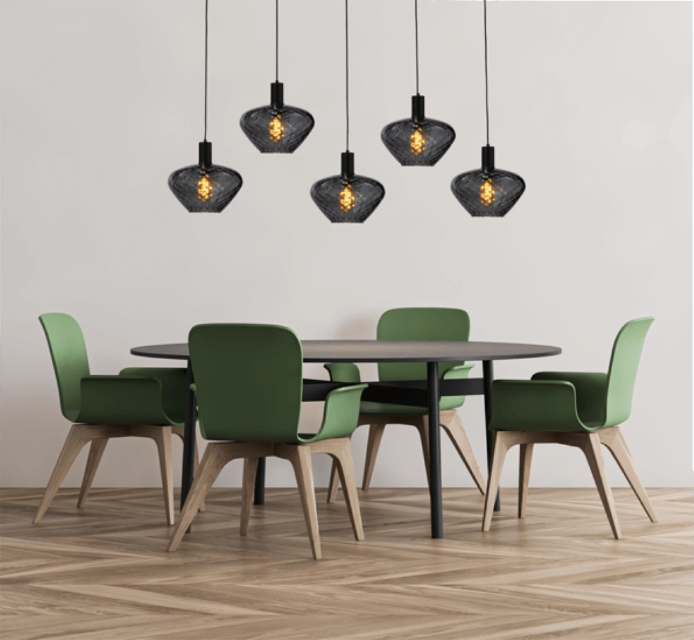 5-lichts hanglamp - zwart - Porto met Blossom smoke glazen Masterlight 8718121270241