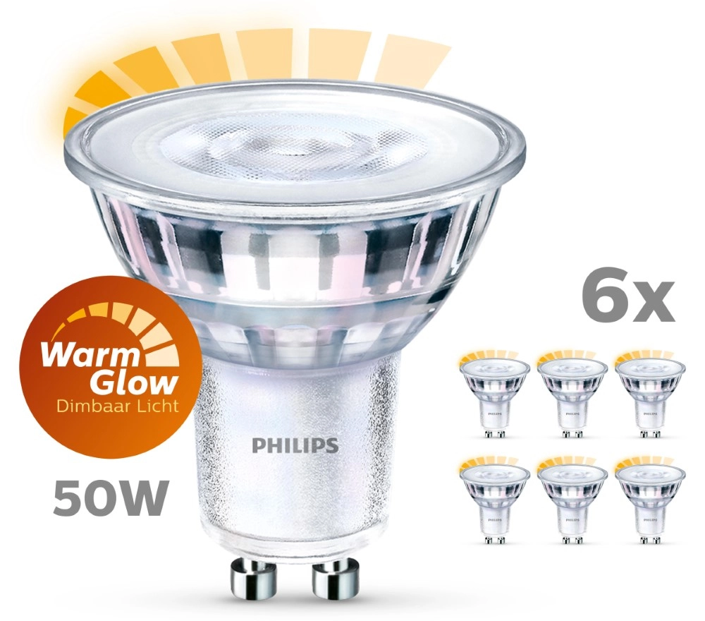 3.8W - GU10 - 2200-2700K - 350 lumen set van 6 Philips 8718696721674