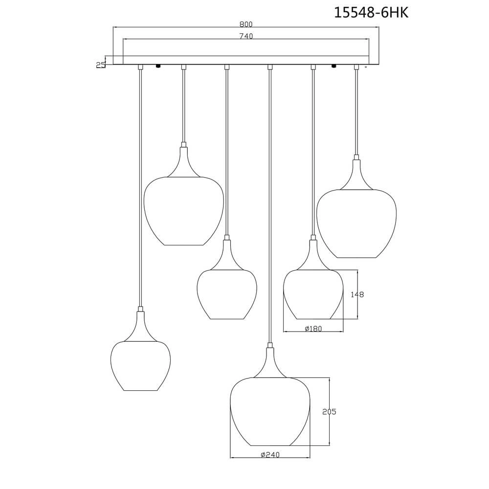 Antraciet hanglamp Maxy met wit glas 6-lichts Globo 9007371453184