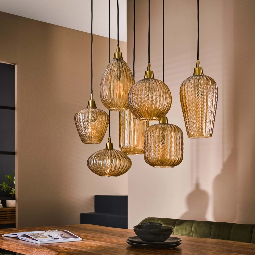 Eetkamer hanglamp V-Shape 7-lichts - geribbeld glas Lyora 8716803511149