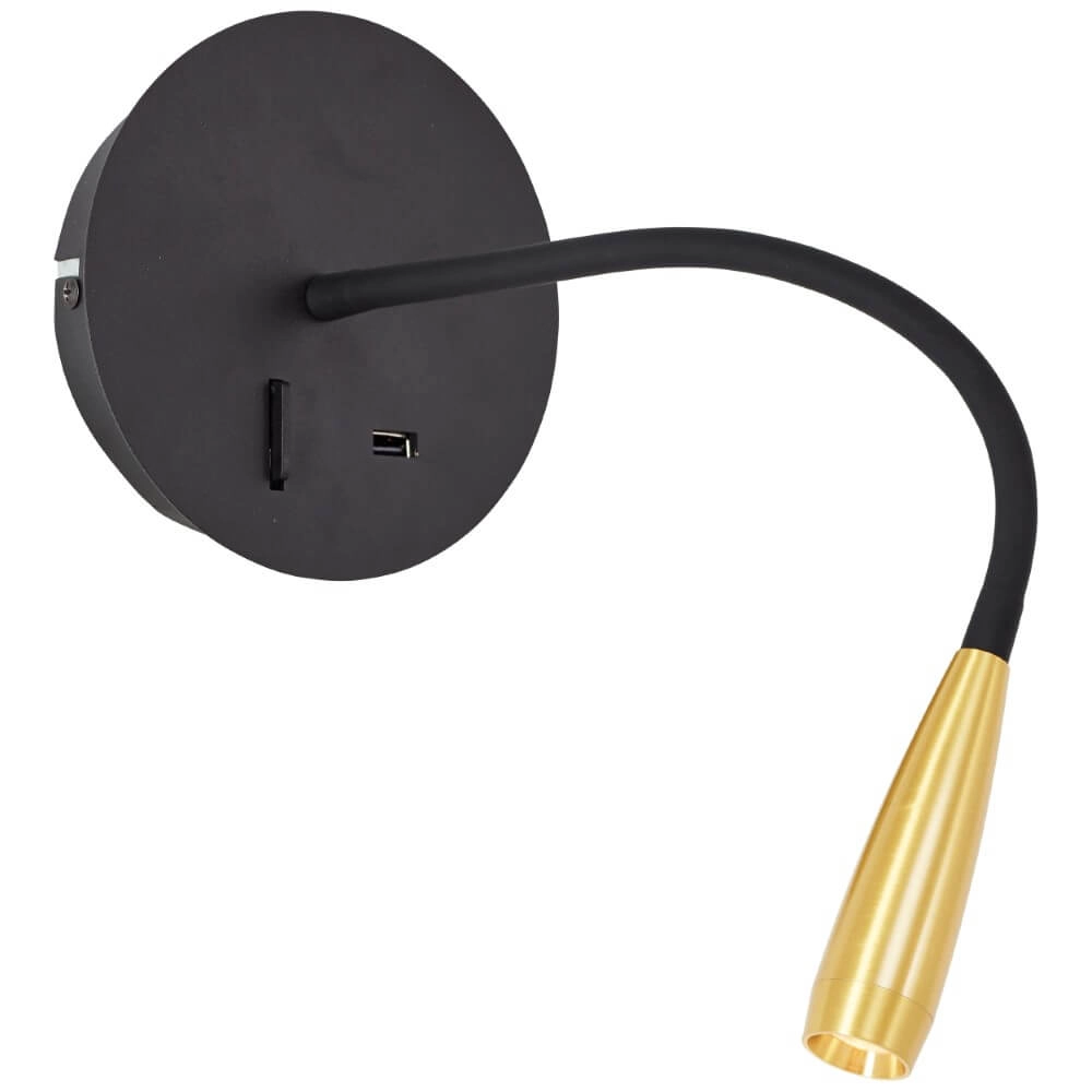 Flexibele wandlamp Jutta zwart met goud Brilliant 4004353425837