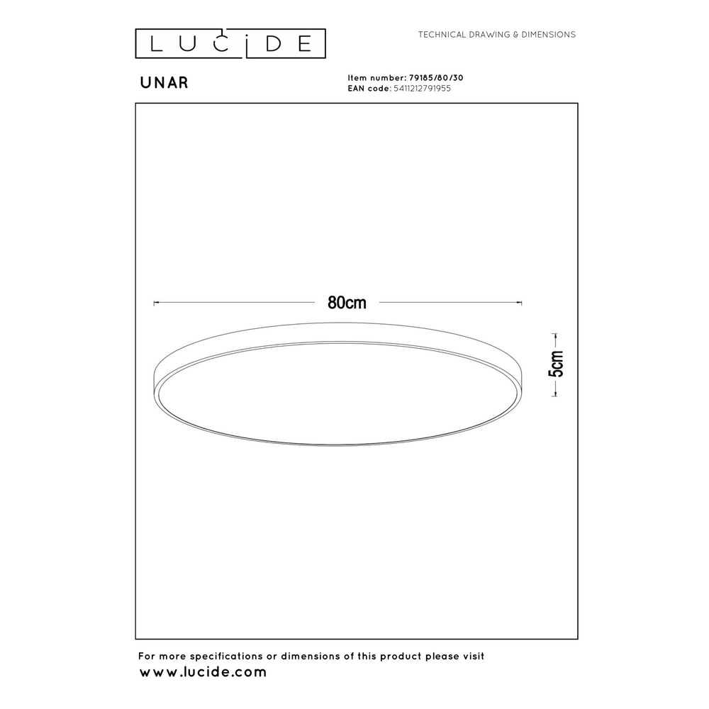 Plafonniere Unar Ø 80cm - 2700K - zwart Lucide 5411212791955