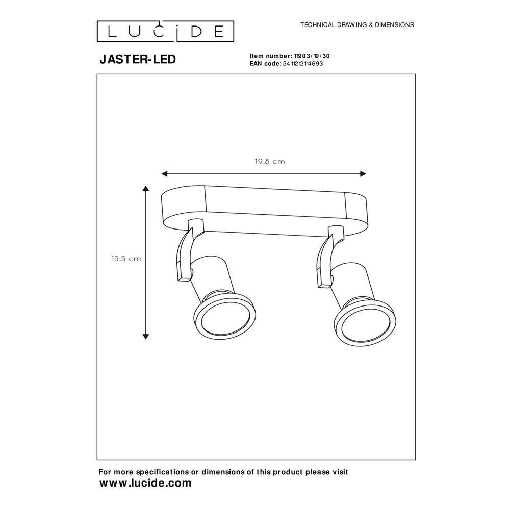 Plafondlamp Jaster-Led 2-lichts zwart Lucide 5411212114693
