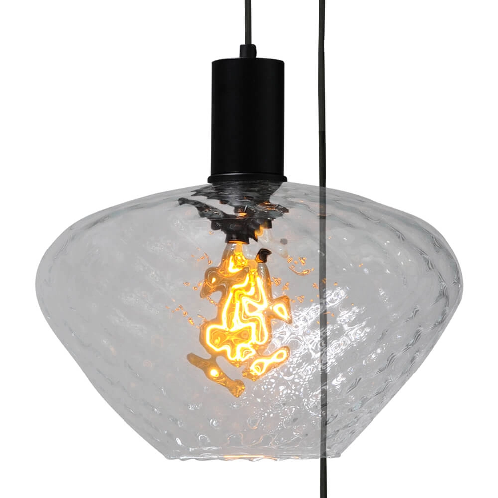 3-lichts vide hanglamp - zwart - Porto met Blossom clear glazen Masterlight 8718121270784