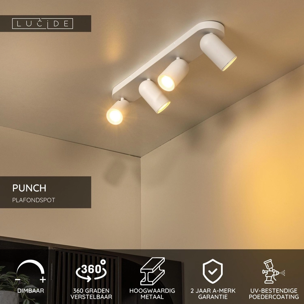 Plafondspot Punch 4-lichts wit Lucide 5411212134462
