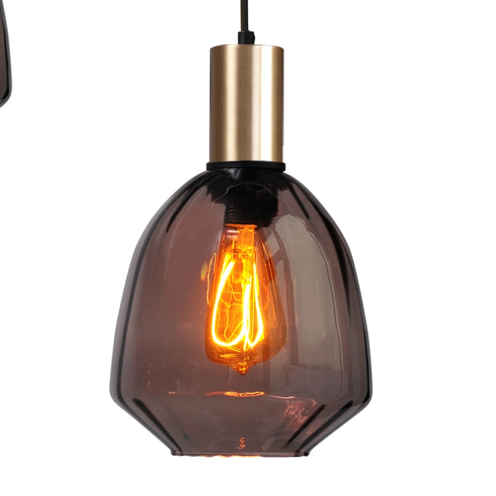 3-lichts vide hanglamp - goud - Porto met Nicolette red glazen Masterlight 8718121270913