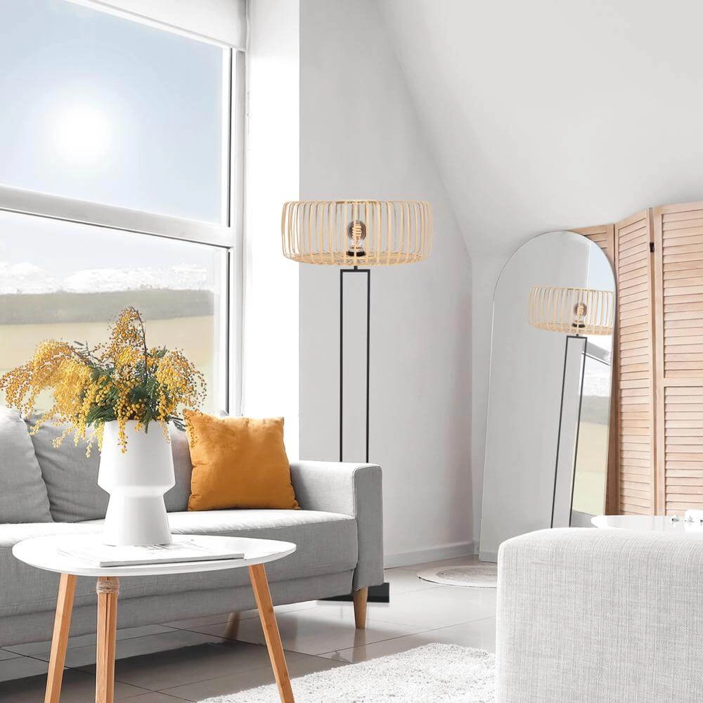 Vloerlamp Stang zwart met bamboe Steinhauer 8712746176896