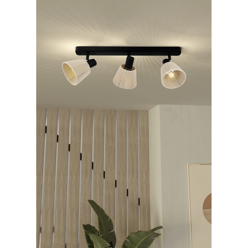 Plafondlamp Seagard zwart met rotan 3-lichts Eglo 9008606359844