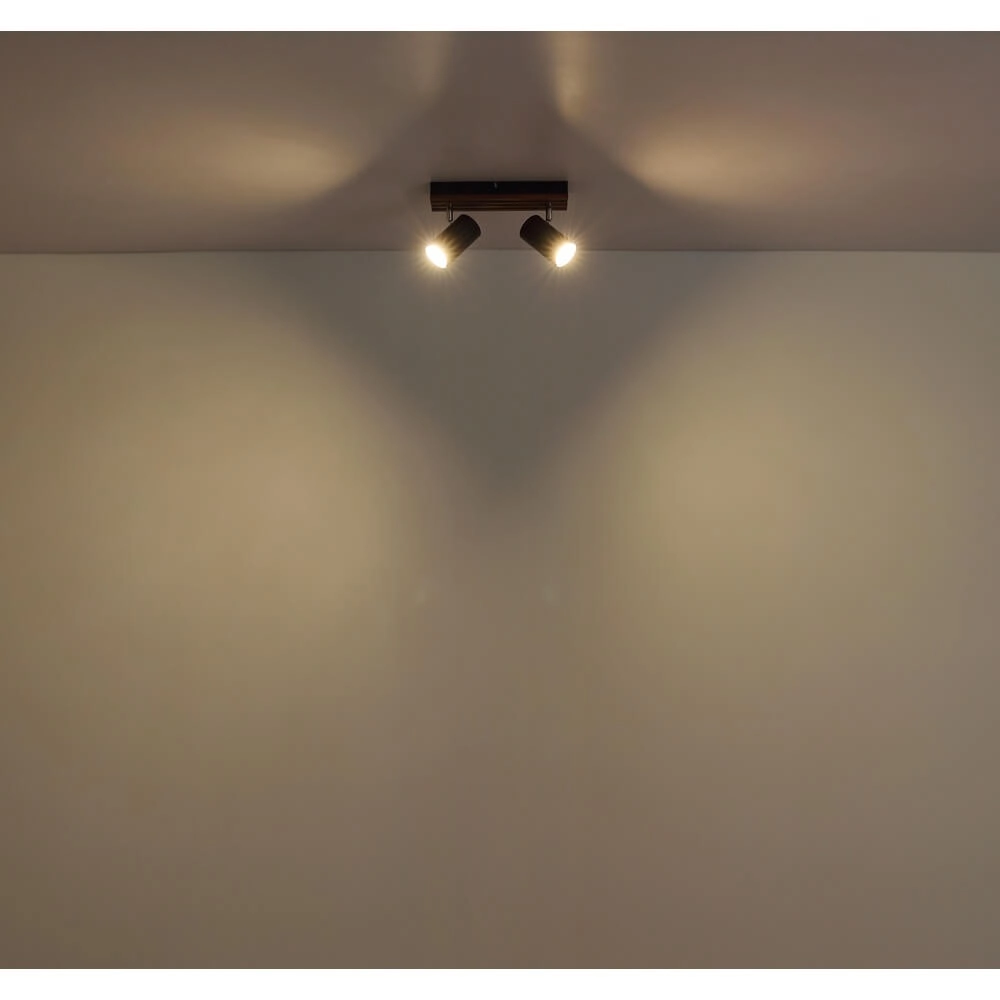 Plafondlamp Kayden dubbel zwart met hout Globo 9007371528448