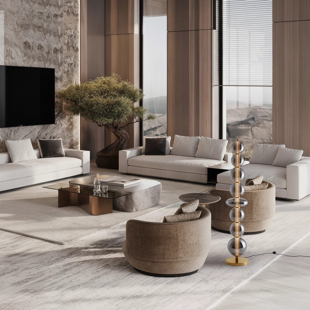 Design vloerlamp Navi goud met smoke glas