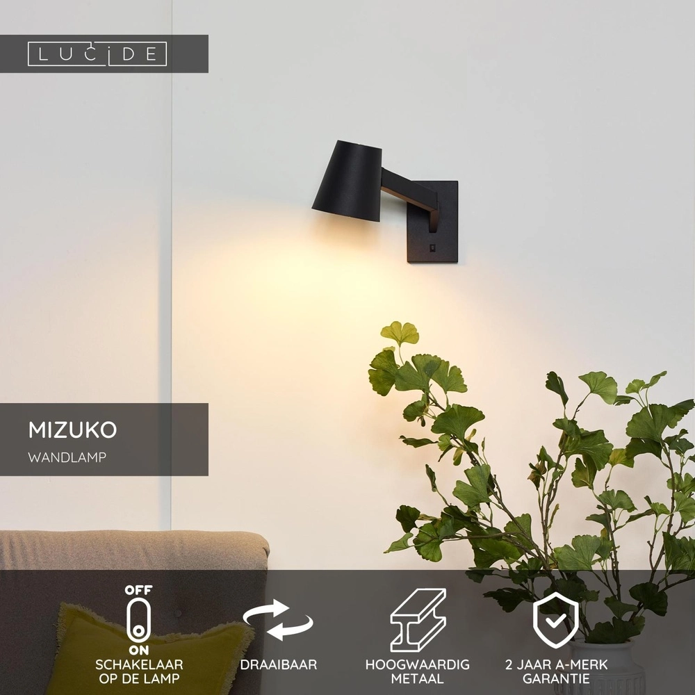 Zwarte wandlamp Mizuko design Lucide 5411212201713