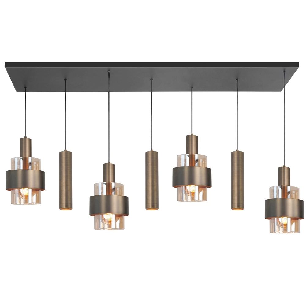 7-lichts hanglamp Marrone zwart met koper brons
