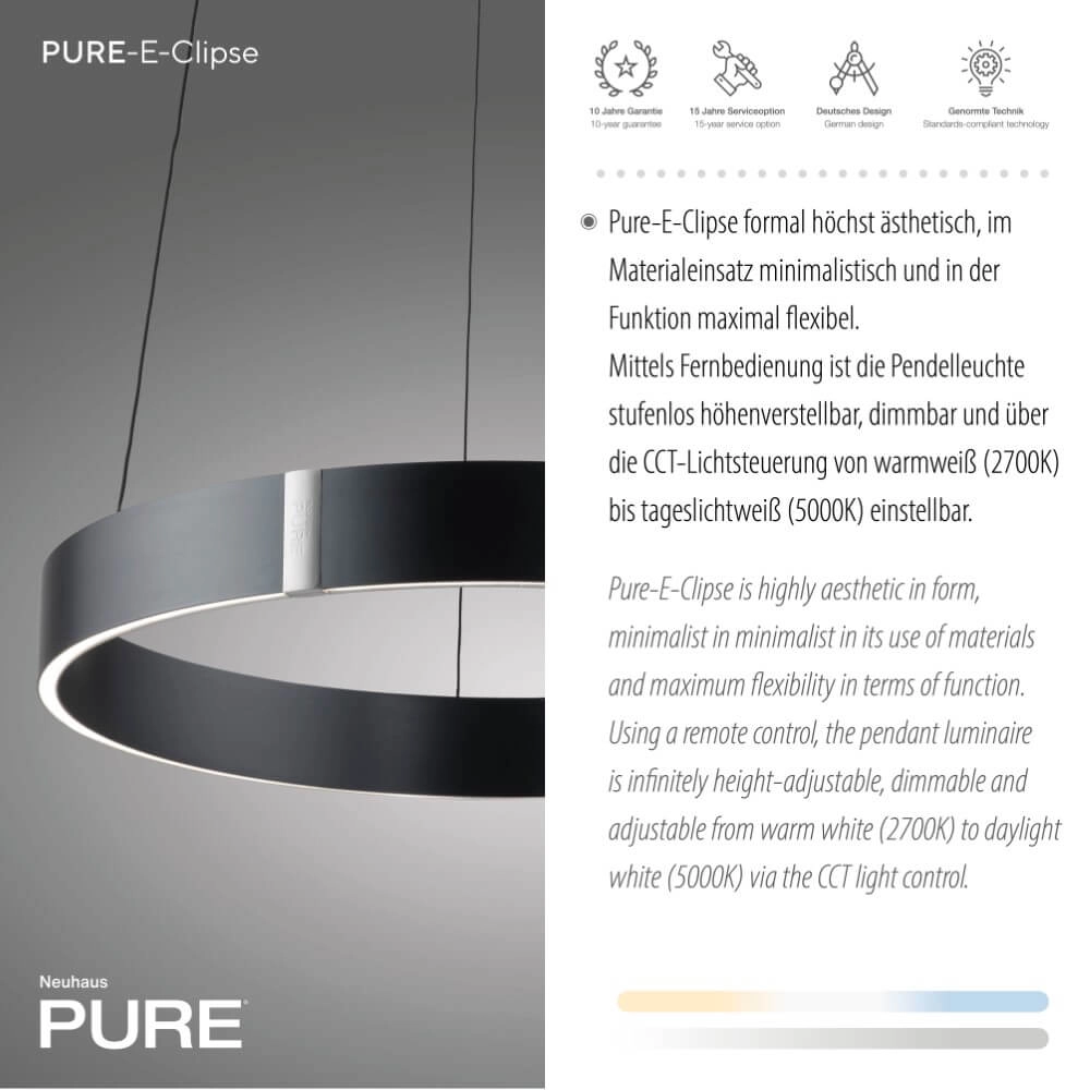 Ronde hanglamp Pure E-Clipse grijs Ø 50cm Paul Neuhaus 4012248372319