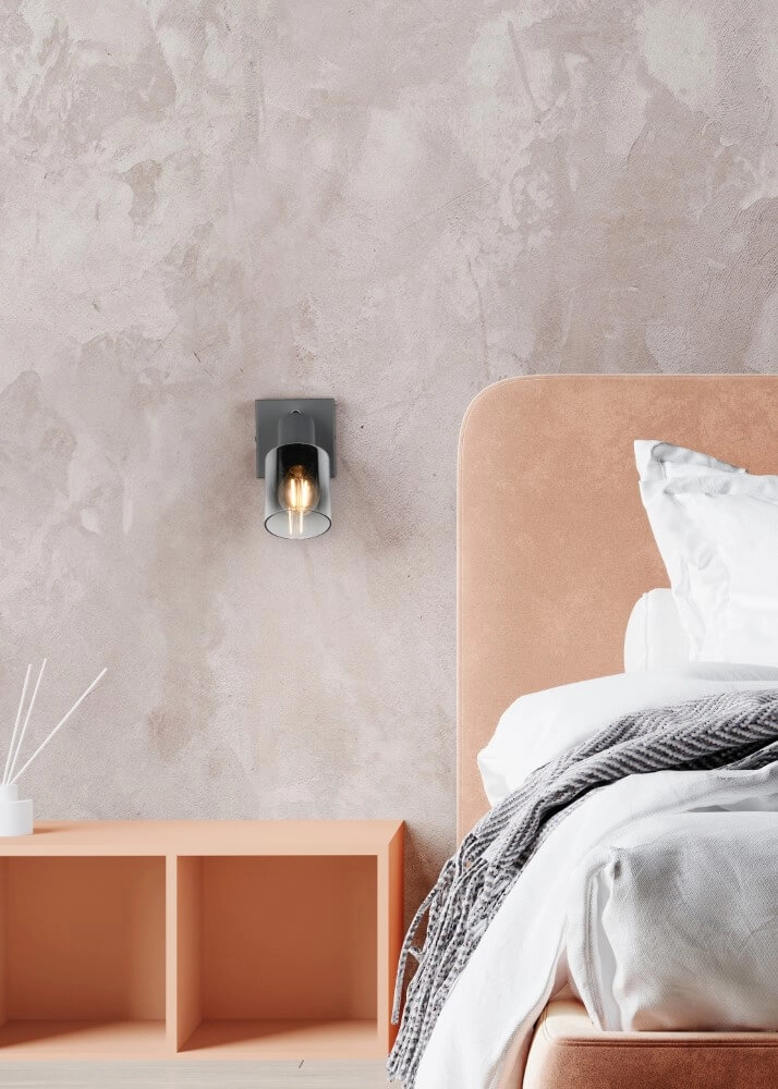 Zwart wandlampje Cadiz met smoke glas Trio 4017807615753