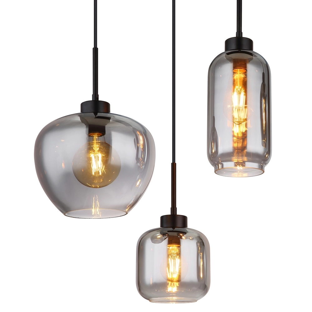 6-lichts hanglamp Matt zwart met smoke glas Globo 9007371454259