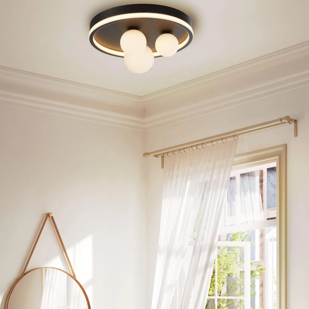 Plafondlamp Trident zwart met witte bollen Searchlight 5053423274362